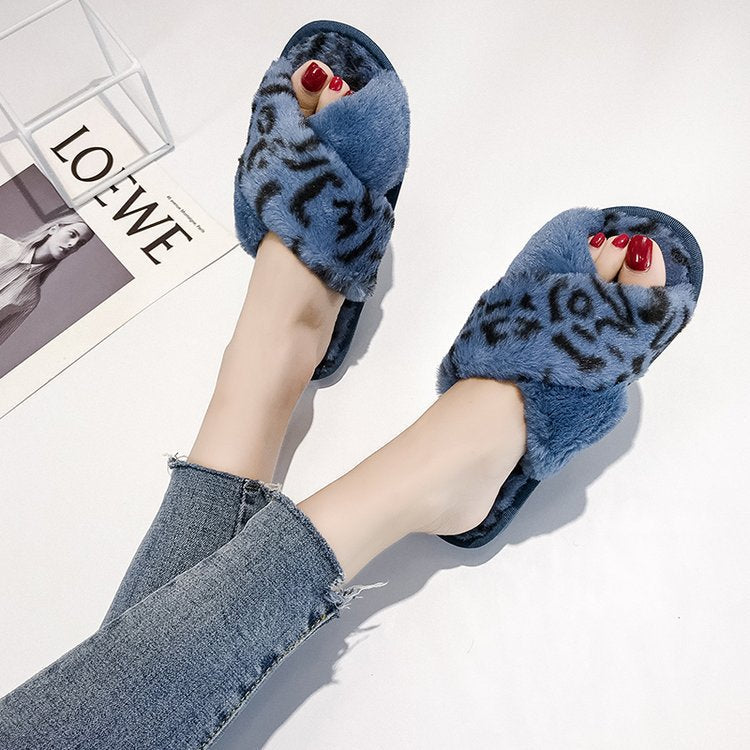 Wholesale Indoor Flat Non-slip Leopard Cross Cotton Slippers